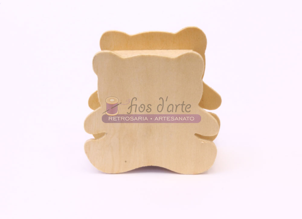 Mealheiro Urso em MDF (9,7x9,7x4,2cms) Organizador de madeira para fitas com etiquetas fios d'arte e retrosaria artesanato