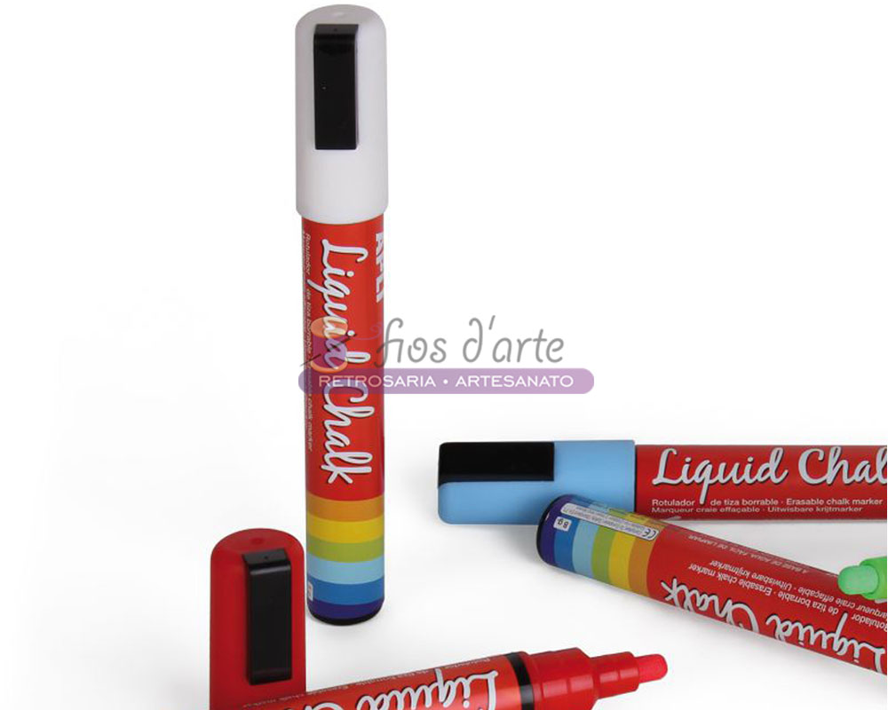 Marcadores de giz líquido Liquid Chalk coloridos com tampa branca ou azul