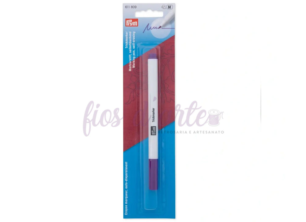 Marcador para tecidos PRYM branco e roxo em embalagem azul e branca