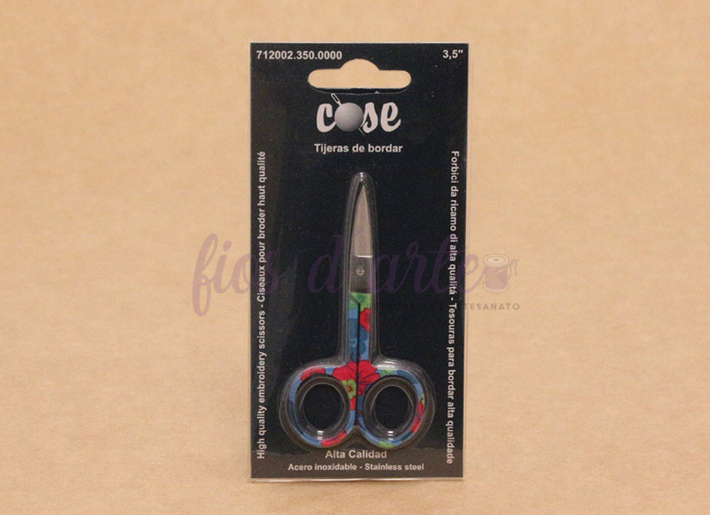 Tesoura de bordar com cabo floral em embalagem preta