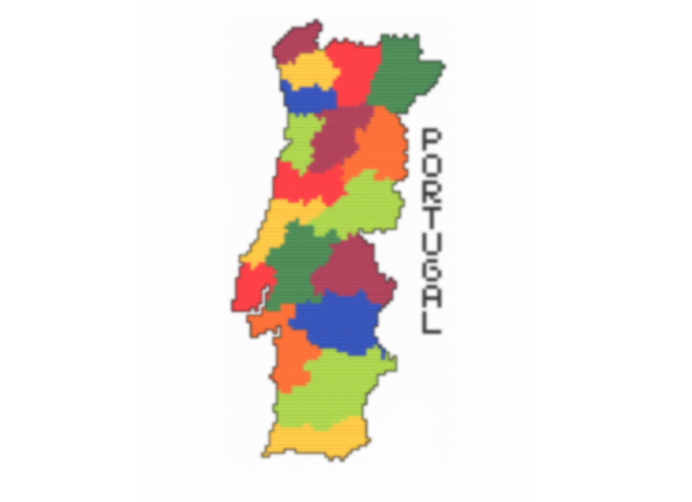 Esquema para ponto cruz - Mapa de Portugal (digital) Mapa pixelado colorido de Portugal com palavra PORTUGAL