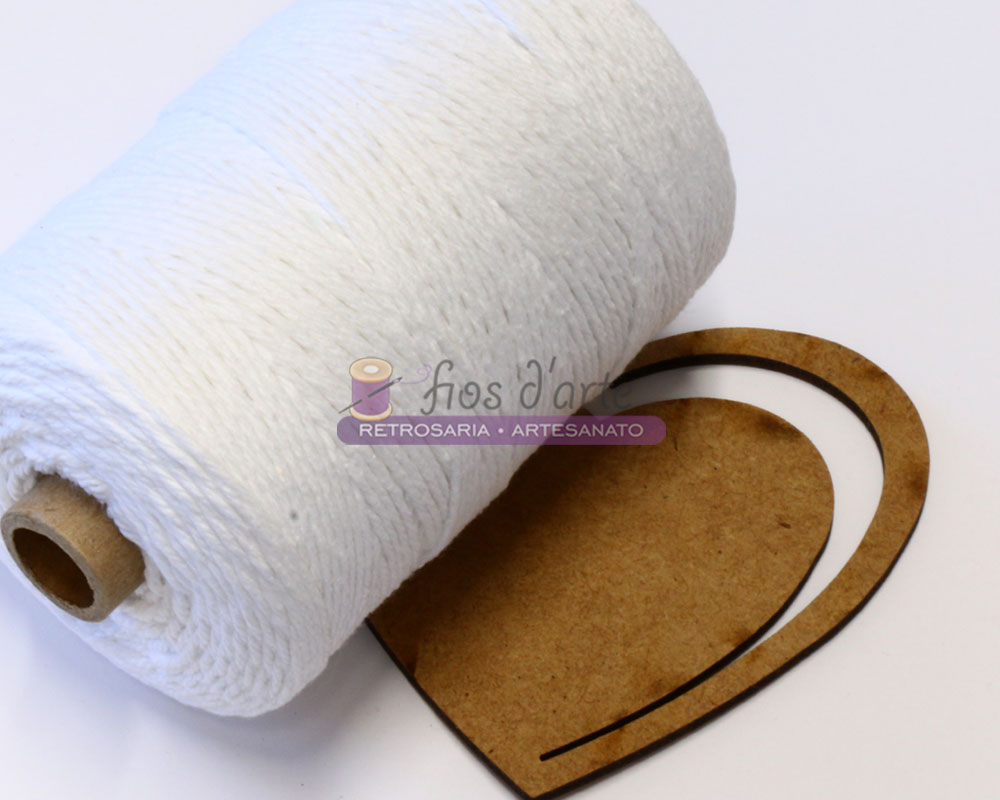 Fio torcido algodão (1mm) - branco Rolo de fio branco e moldes de MDF oval