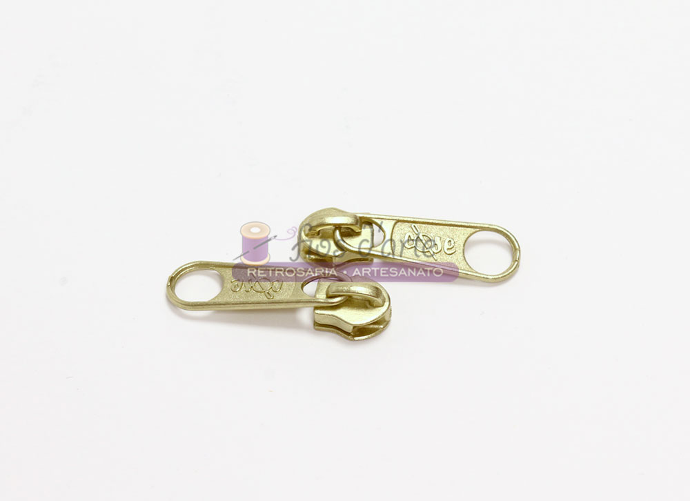 Cursores para fecho malha 3 (Cose) - metalizados Dois puxadores dourados para fecho éclair