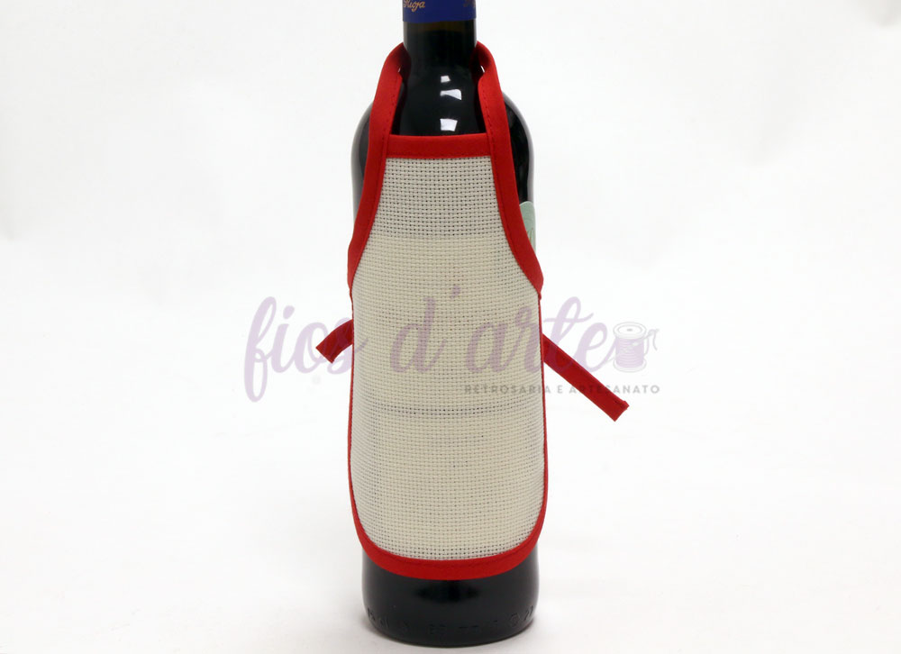 Garrafa com aventalinho branco e vermelho