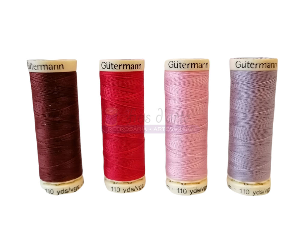 Linha costura Cosetudo 100mt (Gütermann) - castanhos, beges, vermelhos e rosas Quatro bobinas de linha de costura Gütermann em diversas cores