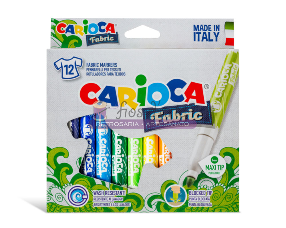 Caixa de marcadores de tecido coloridos Carioca Fabric