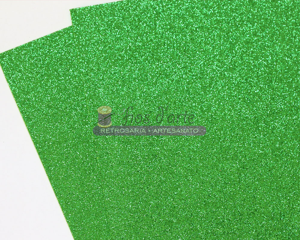 Folha Eva verde glitter (20x30cms) Folhas verdes brilhantes com glitter e etiqueta central