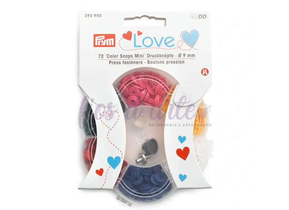 Conjunto de 72 molas de pressão Color Snaps mini 9mm (Prym Love) - 6 cores Pacote de botões de pressão coloridos Prym Love 72 unidades