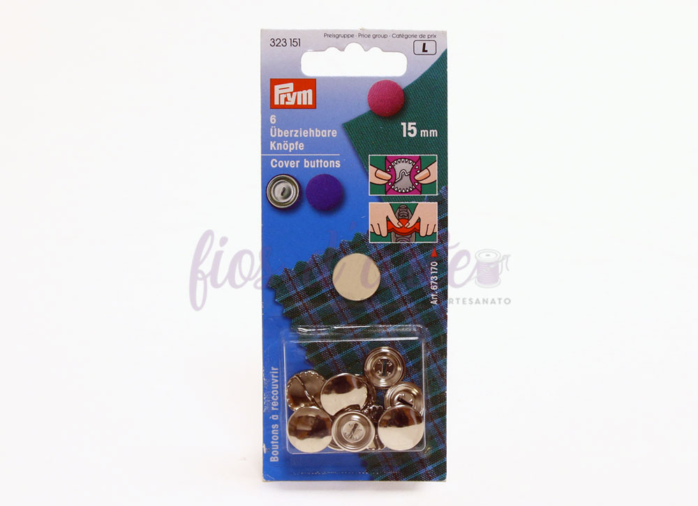 Pacote de botões de pressão cobertos Prym em embalagem azul com padrão xadrez