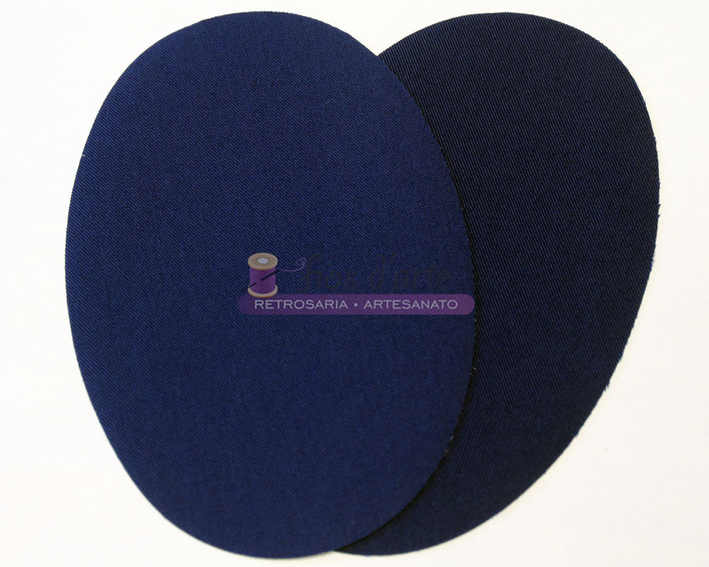 Joelheiras/ Cotoveleiras Termocolantes - azul marinho Aplicações ovais em tecido azul escuro e azul marinho sobre fundo branco