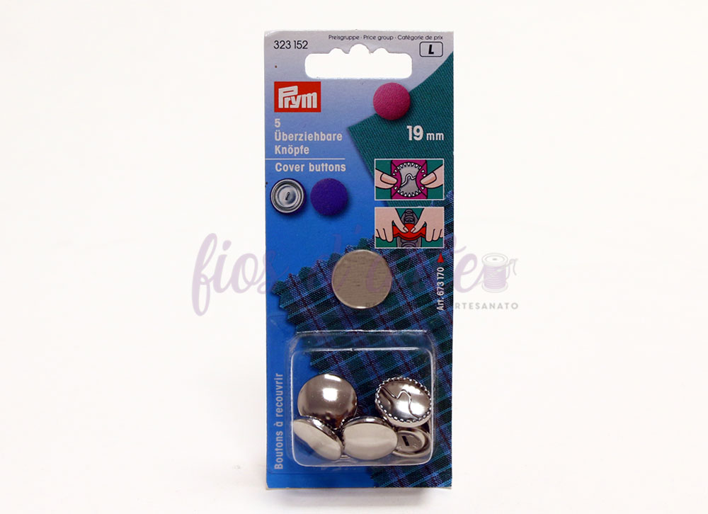 Botão metálico para forrar (Prym) - 19mm Conjunto de botões prateados Prym 19 mm em embalagem azul