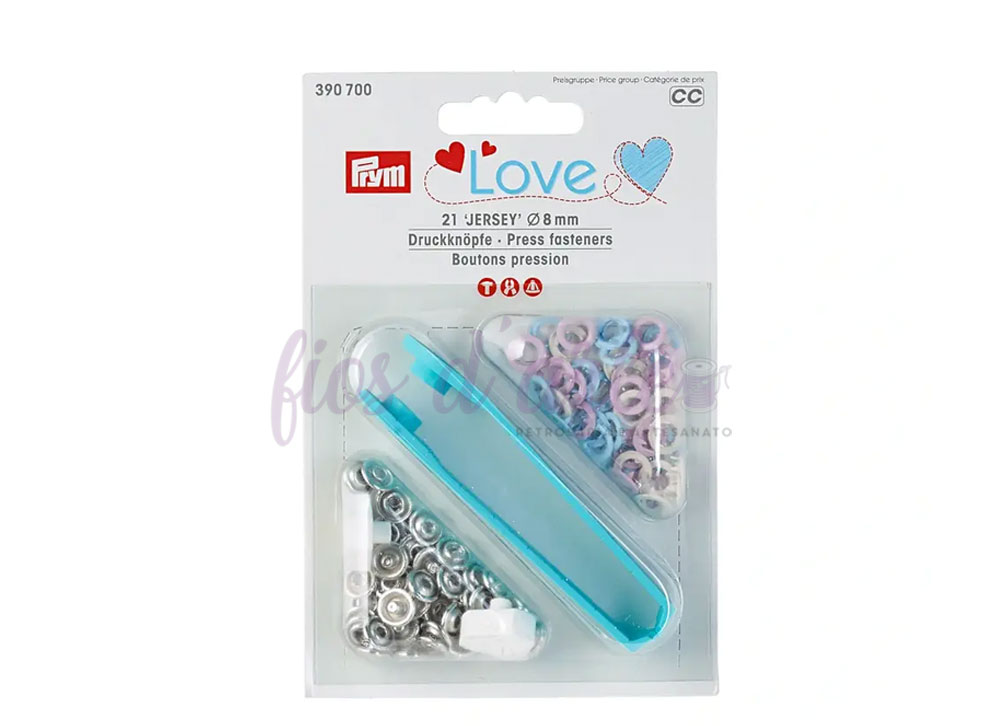 Pacote de molas de pressão PRYM Love JERSEY 8mm com aplicadores azuis