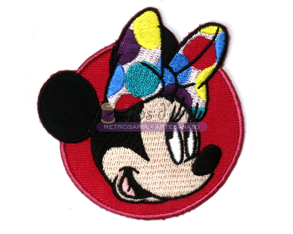 Bordado redondo de Minnie Mouse com laço colorido