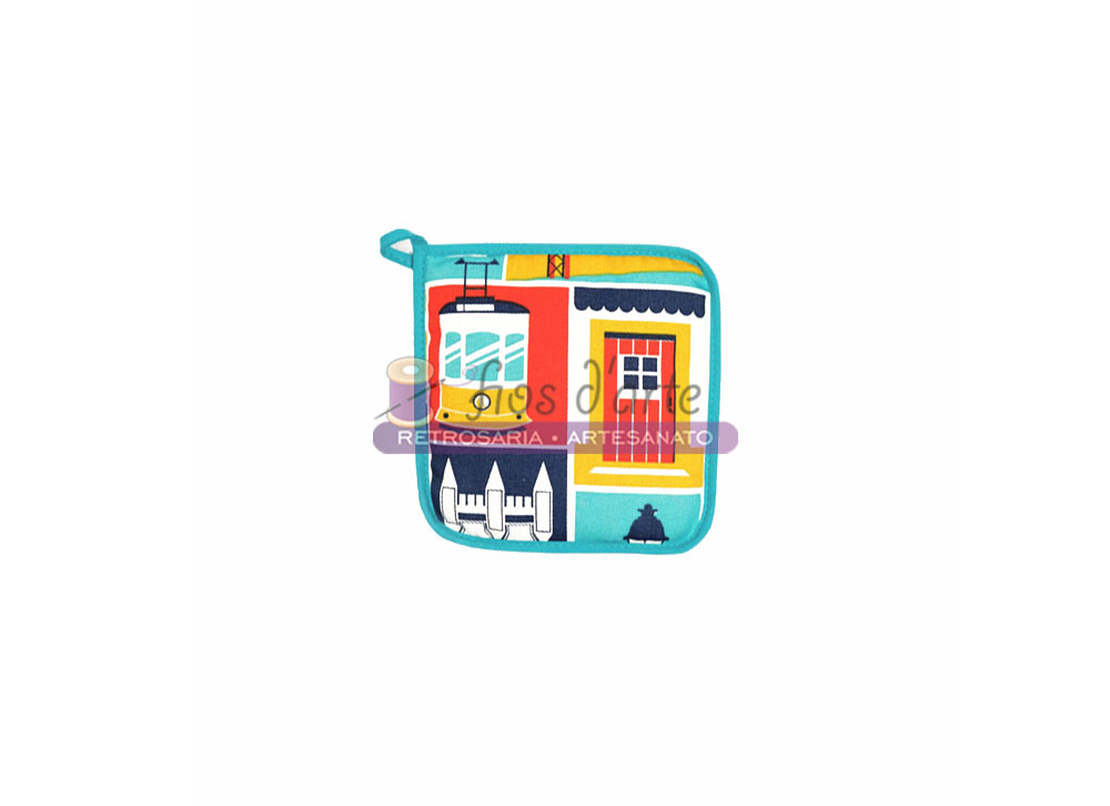 Pega cozinha estampada Saudade em sarja (18x18cms) pega para cozinha colorida com desenho de edifícios