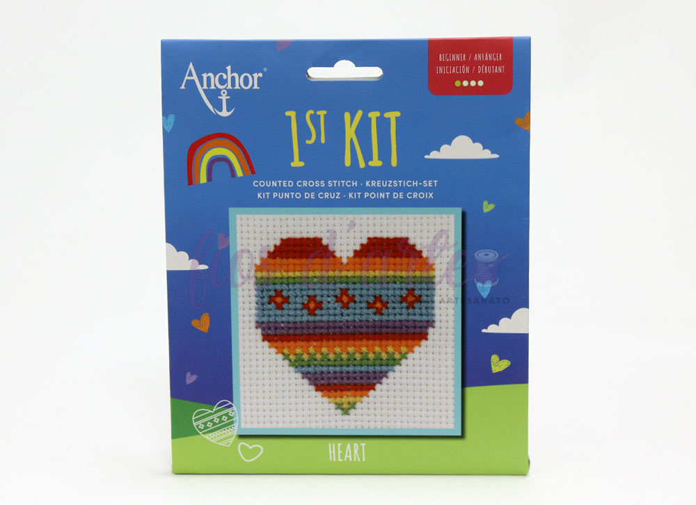 Kit de ponto cruz Anchor 1ST KIT com padrão de coração colorido