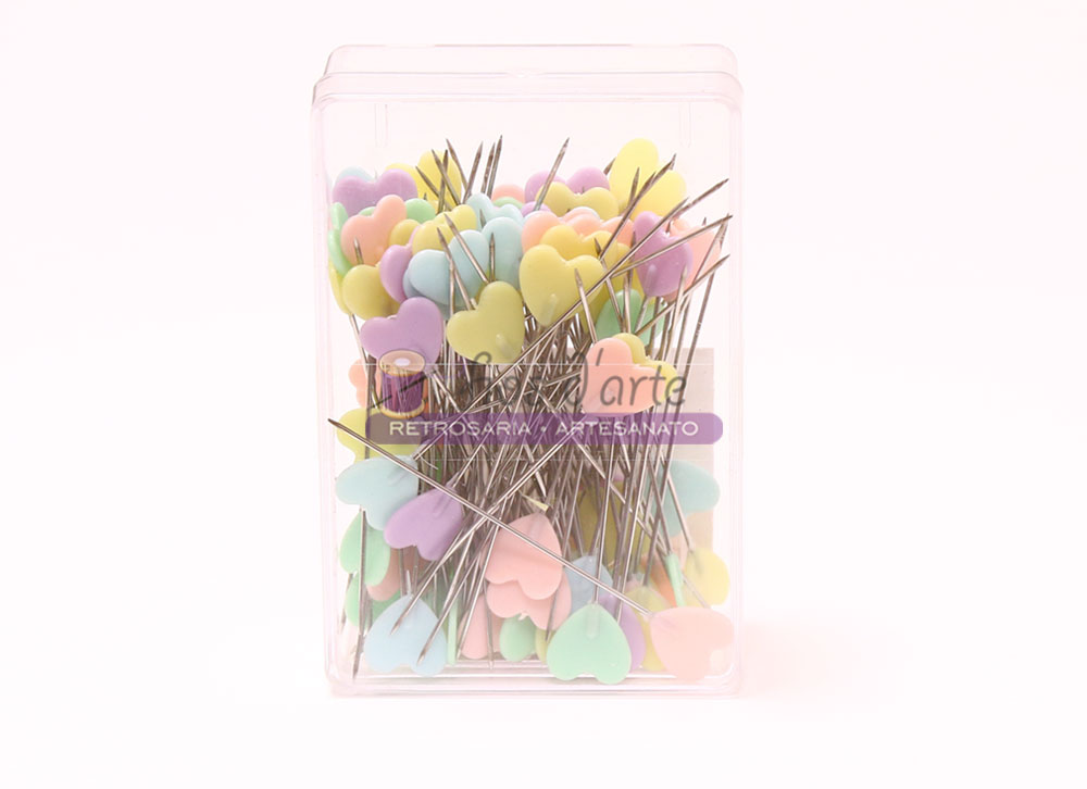 alfinetes de cabeça colorida em caixa transparente