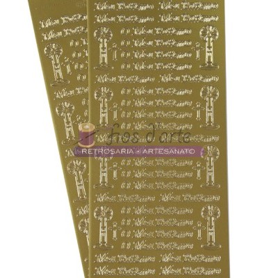 Folhas douradas com autocolantes de chaves e texto em relevo