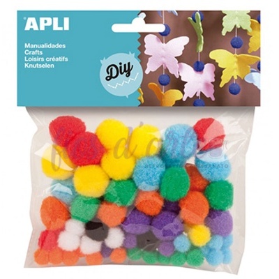 Pacote de pompons de lã coloridos da marca APLI