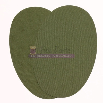 Dois tecidos ovais verdes sobre fundo branco com logótipo e texto