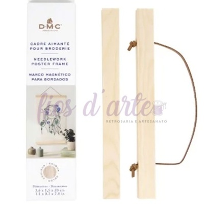 Moldura magnética de madeira para bordados DMC com embalagem e cordão de pendurar