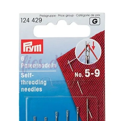 Embalagem azul e branca com agulhas de costura Prym auto-enfiáveis nº 5-9