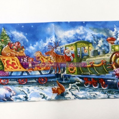 Ilustração colorida de comboio de Natal em paisagem nevada