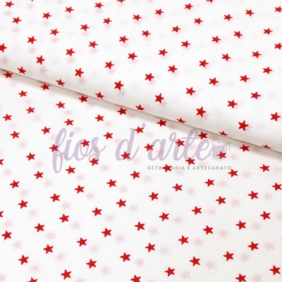 Tecido branco com estrelas vermelhas pequenas