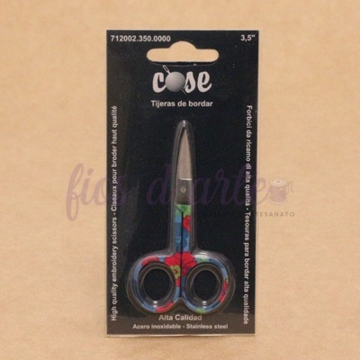 Tesoura de bordar com cabo floral em embalagem preta