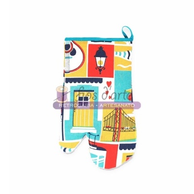 Luvas de forno coloridas com padrão gráfico