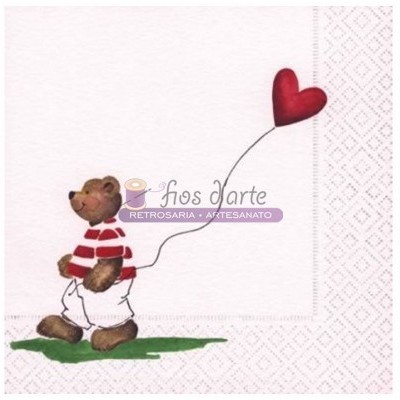 Guardanapo de papel com urso e balão coração