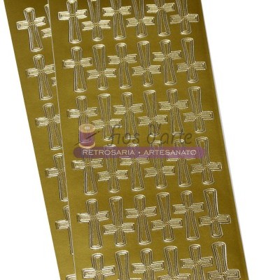 Folhas douradas com cruzes em relevo e padrão repetitivo