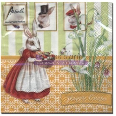 Guardanapo de papel decorativo com ilustração de coelho e flores