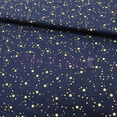 Tecido azul escuro com estrelas amarelas pequenas