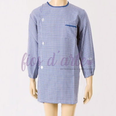 Vestido infantil azul e branco de manga comprida com padrão de xadrez