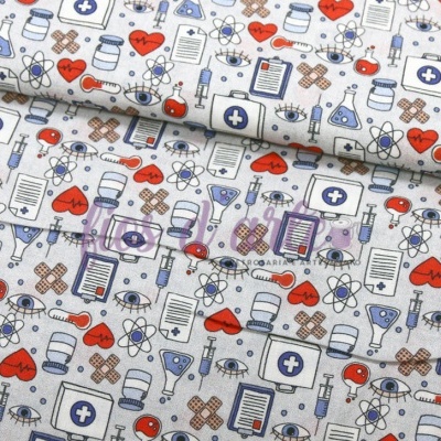 tecido com padrão médico colorido em fundo branco