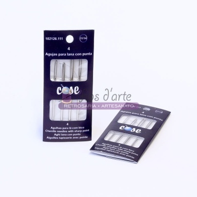 Pacote de agulhas para lã com ponta em embalagem azul escura