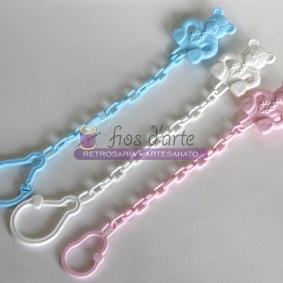 Fitas presilha para chupeta em azul, branco e rosa com ursinhos