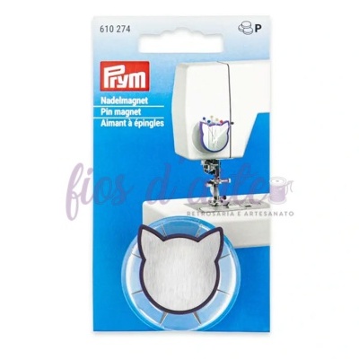 Íman de alfinetes Prym com formato de cabeça de gato em embalagem azul