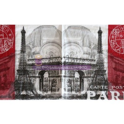 Painel decorativo com elementos icónicos de Paris em várias cores.