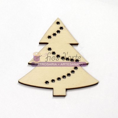 Enfeite de madeira em forma de árvore Natal com estrelas e texto