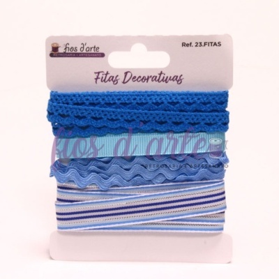 Conjunto de fitas decorativas azuis embaladas