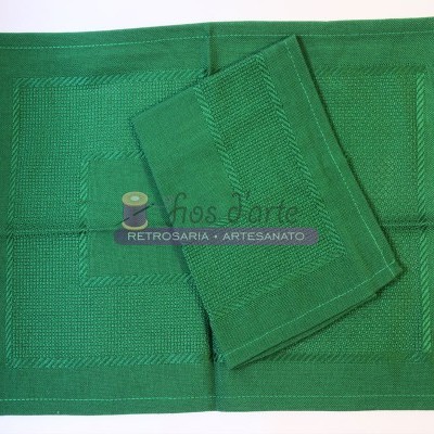 Conjunto de dois panos de cozinha verdes bordados