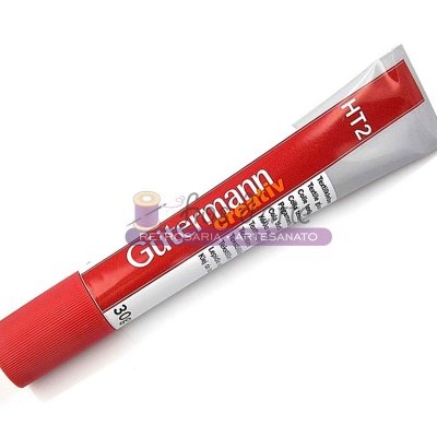 Tubo de tinta vermelha com texto Branco Gutermann HT2