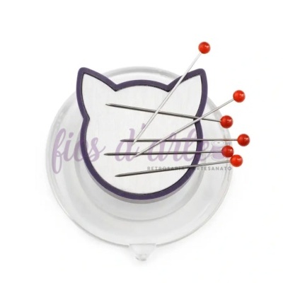 Alfineteiro magnético em forma de cabeça de gato com alfinetes vermelhos