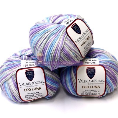 Três novelos de lã multicolorida Valeria di Roma ECO LUNA