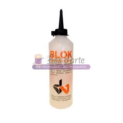 Frasco plástico branco com tampa preta tipo bisnaga com texto BLOK