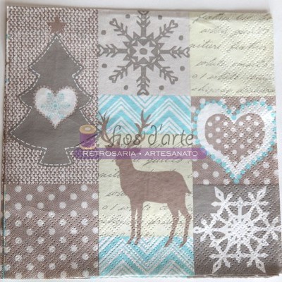 Guardanapo de papel com desenhos natalícios e cores neutras