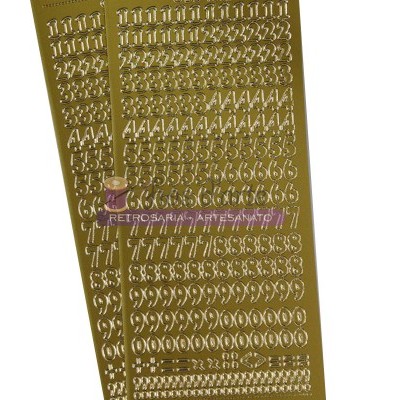 Dois conjuntos de autocolantes numéricos dourados com diferentes estilos e tamanhos