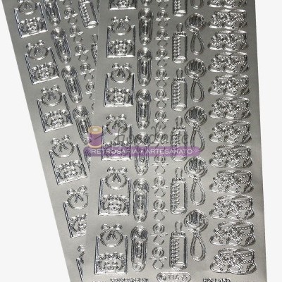 Folhas autocolantes prateadas com desenhos decorativos variados