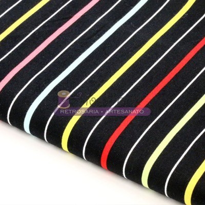 Tecido de algodão riscado colorido em fundo preto